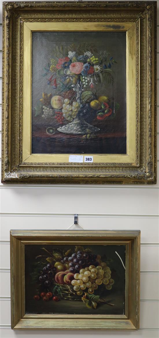 19th century English School, oil on canvas, Still life and another still life by F.T. Webb, 44 x 34cm and 26 x 36cm